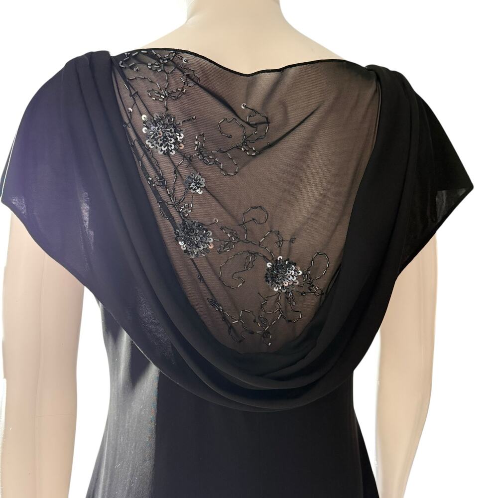 Vintage 1990s Patro Cowl Neck Sequin Beaded Mesh Black Cocktail Dress XL NWT - Picture 3 of 5